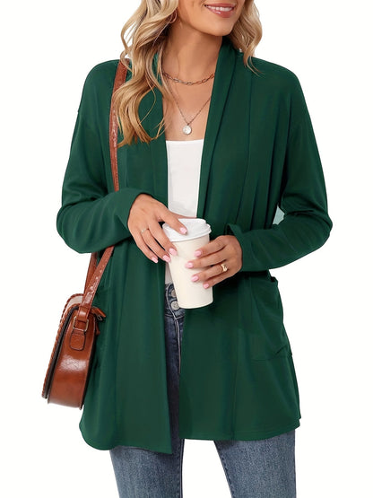 Women's Open Front Cardigan Sweater Long Sleeve with Pockets - Cozy Knit Oversized Drape Wrap Sweater for Fall Winter, Casual Loose Fit Outwear Top S-XXL Multiple Colors