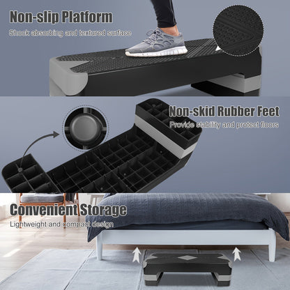 Plateforme de step aérobic réglable – 3 niveaux de hauteur (10/15/20 cm), stepper antidérapant pour entraînement cardio à domicile, planche d'exercice de step aérobic (6 couleurs)