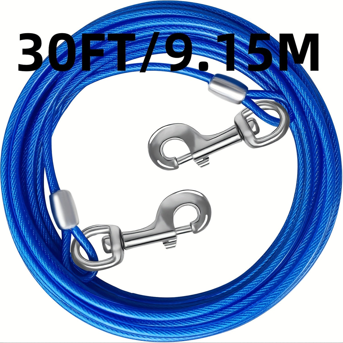 Câble d'attache pour chien pour jardin – Laisse en fil d'acier robuste pour extérieur de 3/4,5/6/9 mètres avec clips durables, pour grands chiens jusqu'à 75 kg, bleu