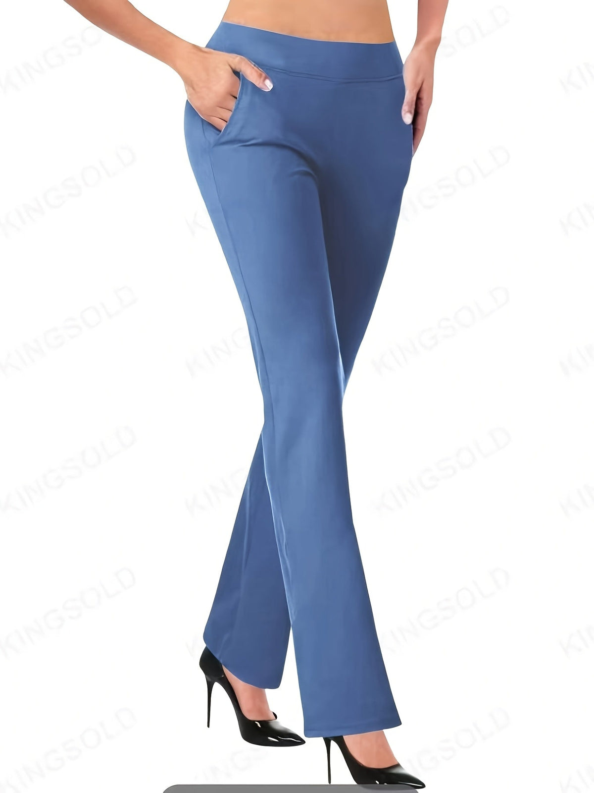 Pantalon femme taille haute évasé et stretch | Pantalon jambes larges à taille élastique avec poches décontracté élégant printemps été pantalon long