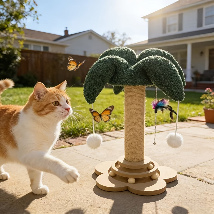 Ensemble de poteau à griffer en sisal pour chat avec chapeau de clown, griffoir vertical et structure d'escalade – Jouet griffoir résistant à l'usure avec baguette à taquiner pour chats d'intérieur et chatons, forme millet et forme tortue