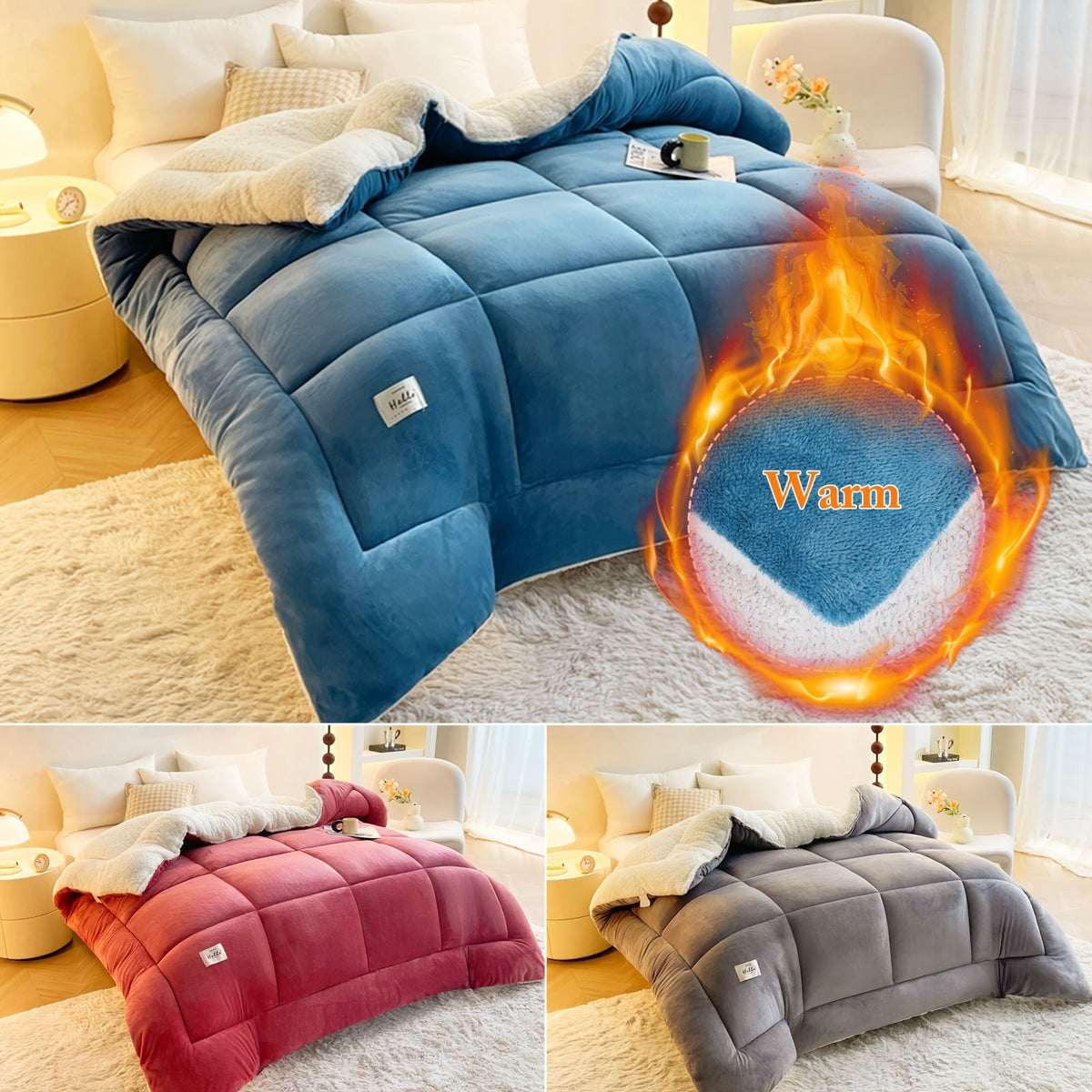 Couette toutes saisons – Douce et épaisse, piquage en damier, couleur unie, ultra-respirante, lavable en machine, pour l'automne, l'hiver et le printemps, tailles simple, double, grand lit et très grand lit