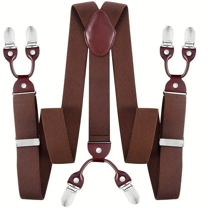 Bretelles pour homme en Y, cuir PU, robustes, avec 6 pinces métalliques – Style vintage élastique et réglable, noir, gris, bleu marine, blanc, café, beige, rouge vin, tenue décontractée et formelle