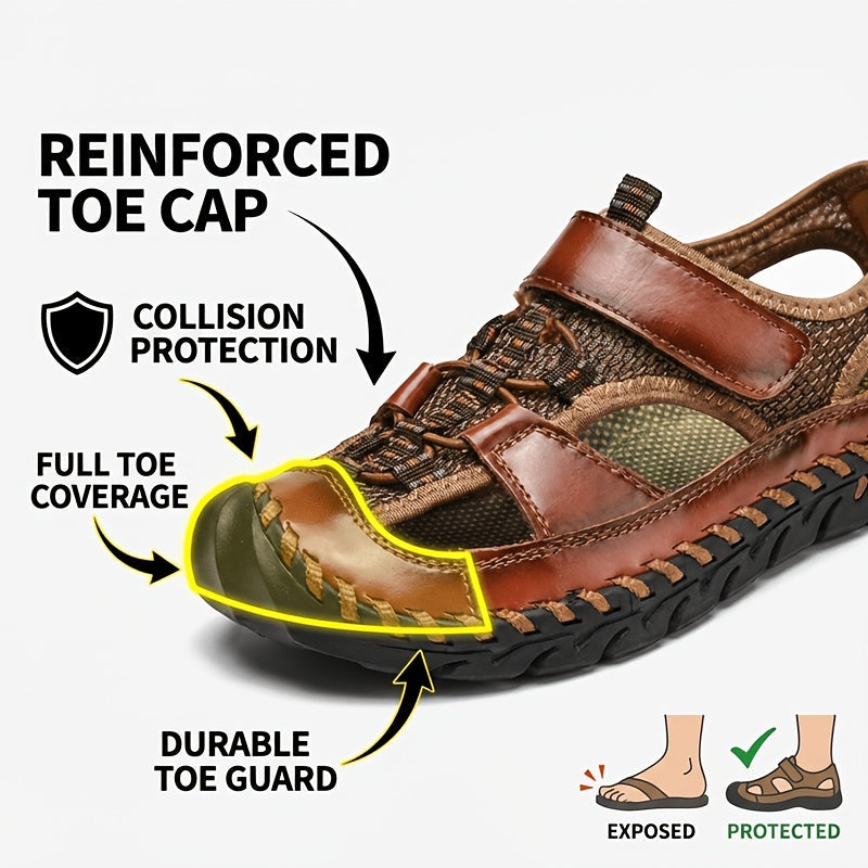 Sandales de pêcheur fermées pour hommes – Chaussures d'eau respirantes faites à la main, sandales de randonnée et de plage antidérapantes et anti-collision pour l'été | Velora