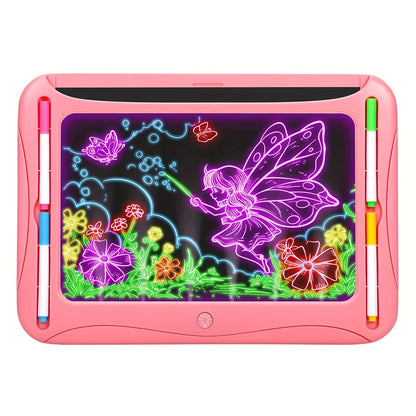 Tablette à dessin lumineuse LED pour enfants de 3 à 8 ans – Kit d’art phosphorescent avec 9 cartes recto-verso et 6 marqueurs, jouet éducatif de voyage, cadeau d'anniversaire et de Noël pour filles et garçons