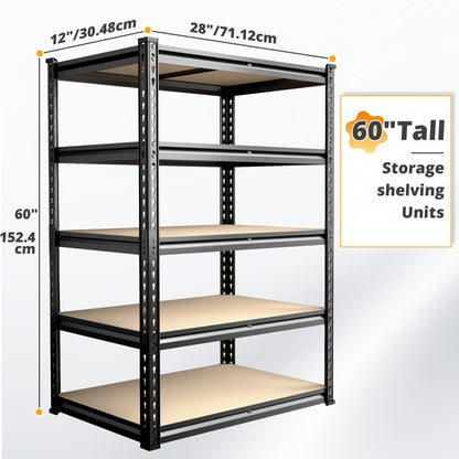 Étagère de rangement robuste en métal à 5 niveaux pour garage, 907 kg (2000 lb) – Étagère de rangement en acier réglable de 152 à 183 cm pour garage, sous-sol, garde-manger, cuisine et entrepôt, assemblage sans outils, noir