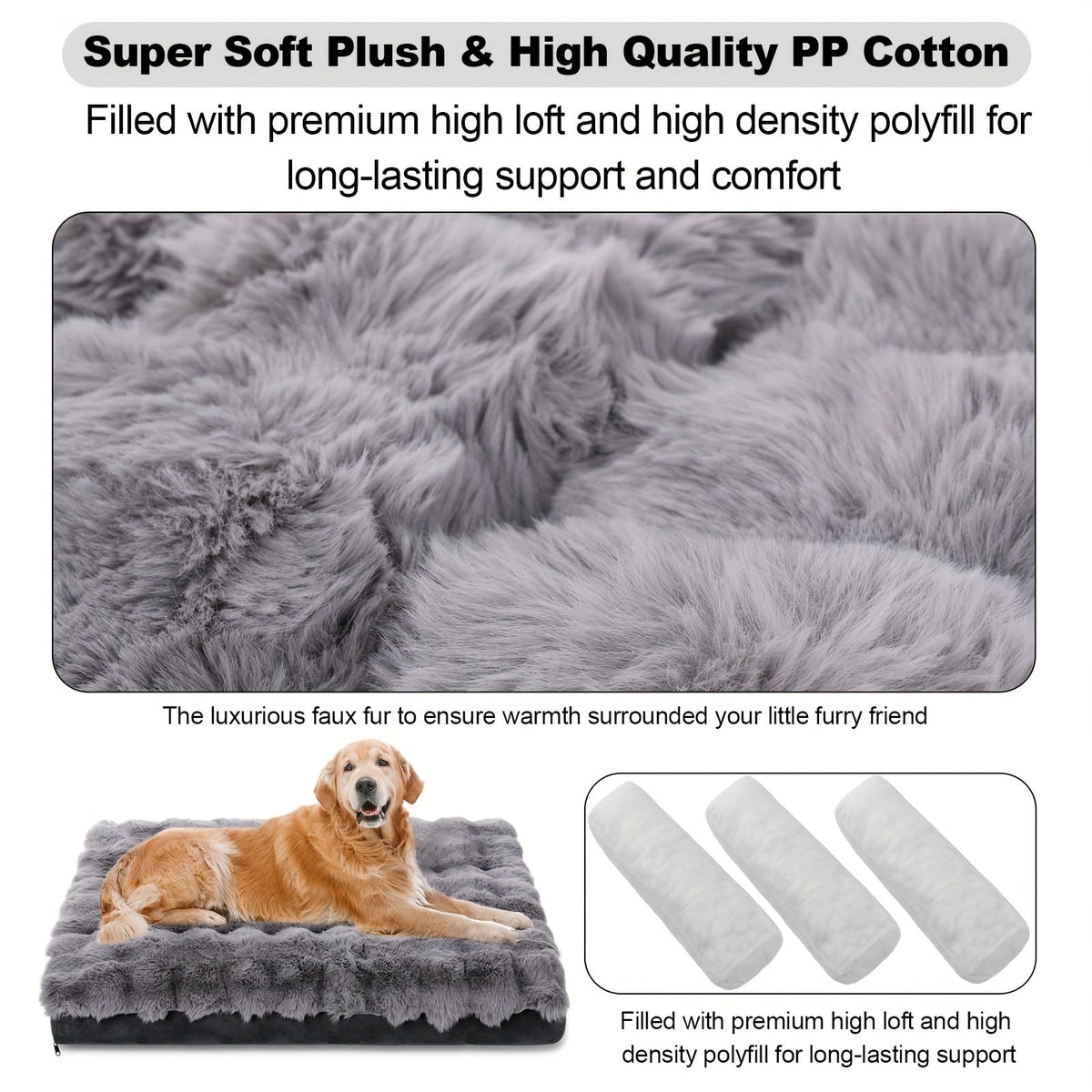 Lit orthopédique pour grands chiens – Couchage en mousse à mémoire de forme pour animaux avec housse amovible et lavable, base antidérapante, fausse fourrure, soulagement des articulations, ultra-résistant, tailles S, M, XL, XXL