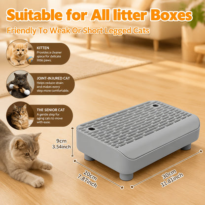 Tapis de litière pour chat double épaisseur avec rebord et pieds amovibles – Conception filtrante antidérapante et étanche, facile à nettoyer, convient à la plupart des bacs à litière, gris clair