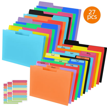 Dossiers suspendus en plastique Manila, lot de 27/54 – 9 couleurs, dossiers de classement robustes en polypropylène, format lettre avec onglet de coupe 1/3, organisation de classe pour la rentrée scolaire, bureau, enseignants et élèves