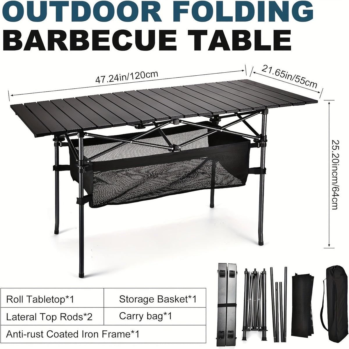 Table de camping pliante avec sac de transport – Table d'extérieur légère et portable, 3 tailles disponibles pour le camping, la plage, le pique-nique, le barbecue, le jardin, le bateau et les voyages, installation et rangement faciles