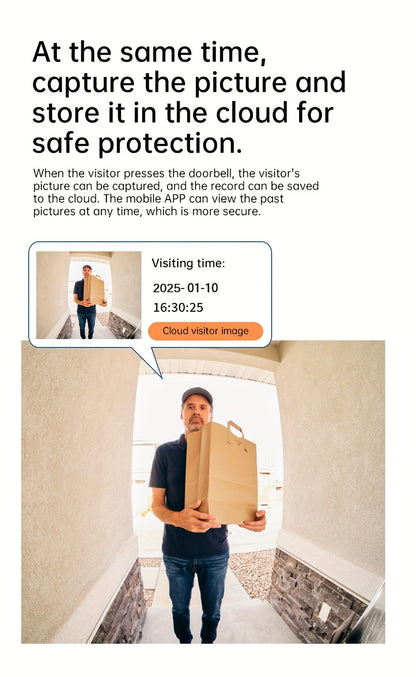 Sonnette vidéo sans fil avec caméra HD, vision nocturne, alertes de mouvement et audio bidirectionnel – Sonnette WiFi intelligente, visualisation mobile à distance, changeur de voix, batterie rechargeable, 2,4 GHz, sécurité domestique