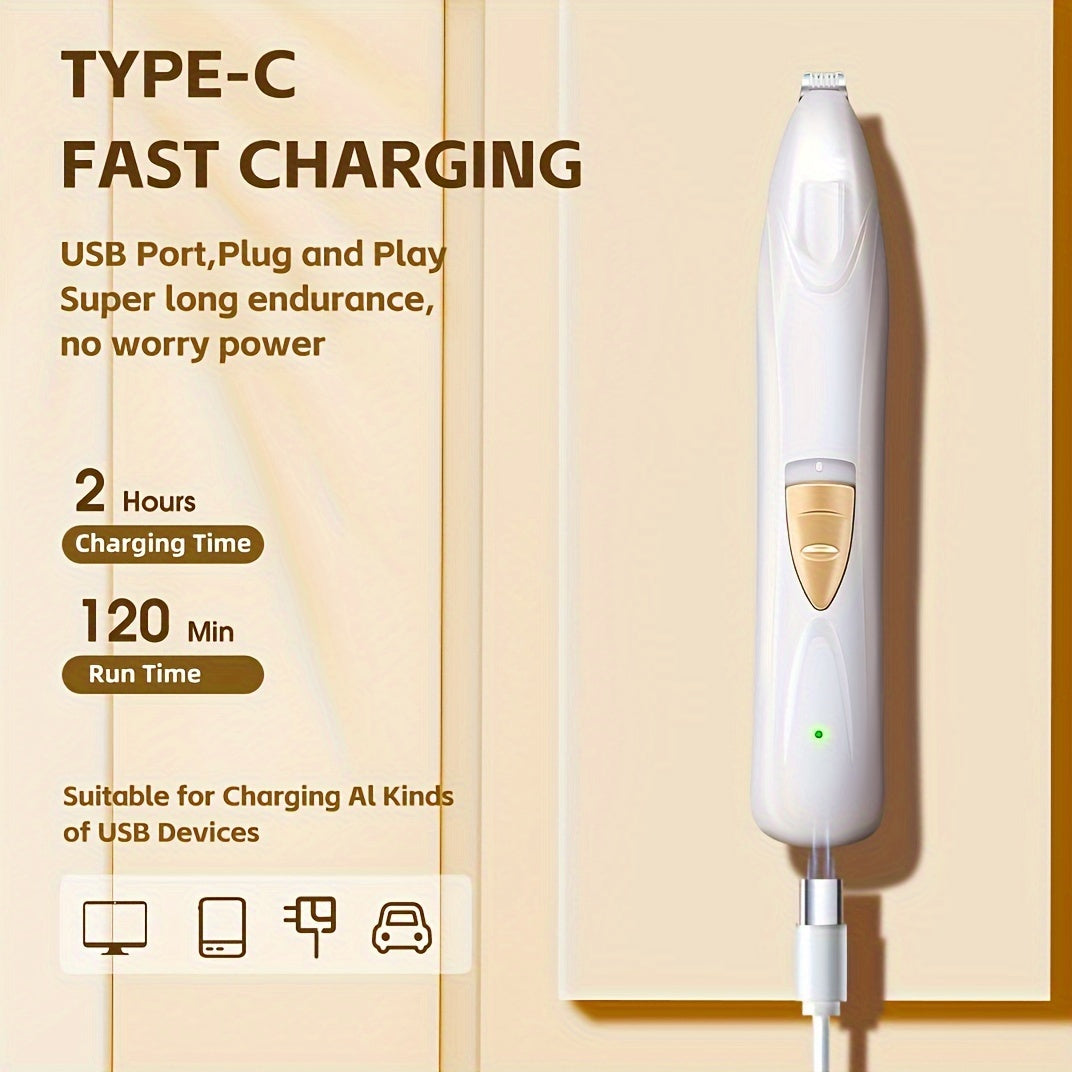 Tondeuse électrique pour animaux avec éclairage LED, rechargeable par USB, silencieuse, pour les yeux, le visage, les oreilles et les pattes de chiens et chats – Kit de toilettage professionnel sans fil