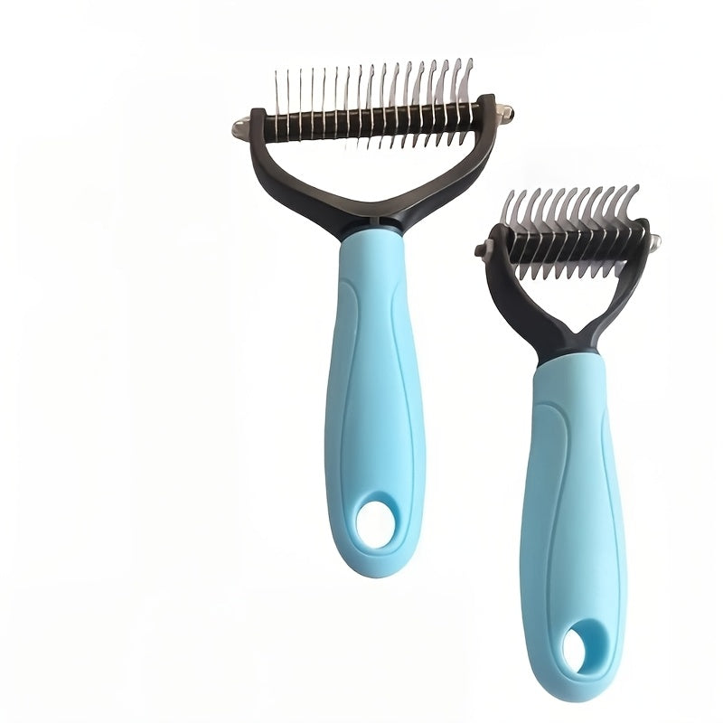 Peigne de démêlage pour animaux, lot de 2, râteau à sous-poil double face pour chiens et chats – Brosse de mue en acier inoxydable pour éliminer les nœuds, les enchevêtrements et les poils morts, pour grandes et petites tailles