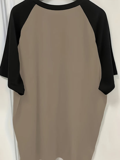 T-shirt femme style Y2K à manches raglan avec motif lettre chat mignon, col rond, haut décontracté extensible, vert olive, chameau, rouge, S M L XL XXL