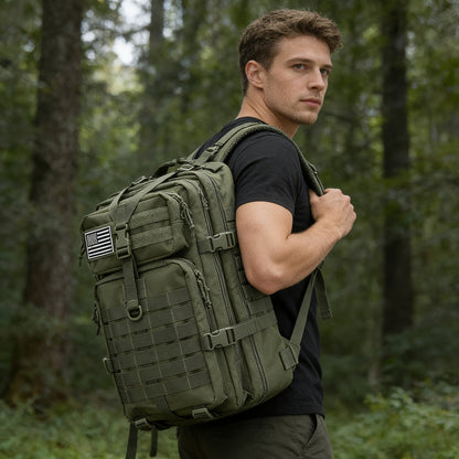 Sac à dos de randonnée tactique 45 L pour 3 jours – Sac multifonction pour le camping, le trekking et la chasse avec fermeture zippée, sac de sport durable pour hommes et femmes, noir, vert, kaki