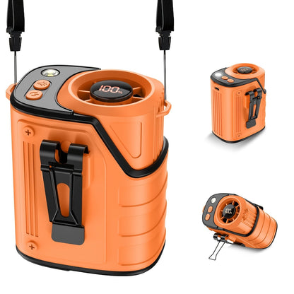 Ventilateur de taille 4-en-1 avec lampe torche, batterie externe et ventilateur de cou – Ventilateur de ceinture portable rechargeable pour l'extérieur, longue autonomie, 3 couleurs, disponible à l'unité et en lot de 2