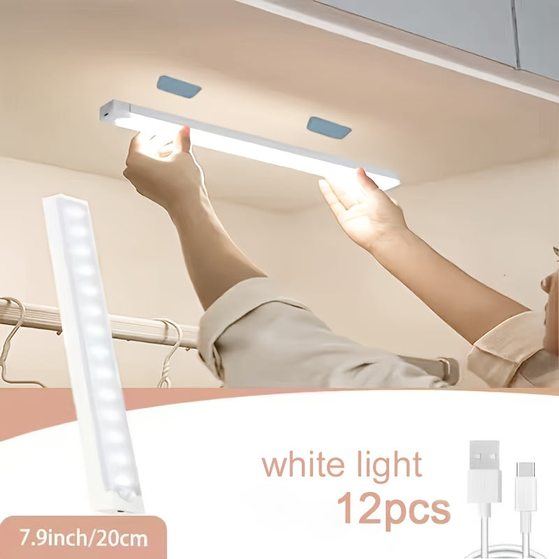 Lampes d'armoire à détecteur de mouvement LED rechargeables par USB, 6, 9, 12 pièces, veilleuse sans fil, 3 modes réglables pour chambre, escalier, cuisine, placard, sous armoire, lecture au chevet, couloir, éclairage domestique
