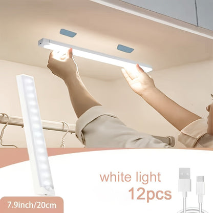 Lampes d'armoire à détecteur de mouvement LED rechargeables par USB, 6, 9, 12 pièces, veilleuse sans fil, 3 modes réglables pour chambre, escalier, cuisine, placard, sous armoire, lecture au chevet, couloir, éclairage domestique