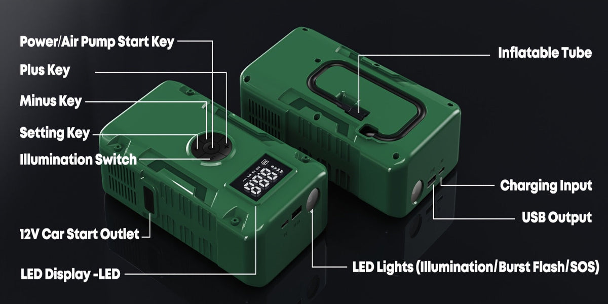 Démarreur de batterie 10000A 7-en-1 avec compresseur d'air 150PSI – Booster de batterie portable pour moteurs essence et diesel, pompe haute pression, kit d'urgence pour véhicule, batterie externe