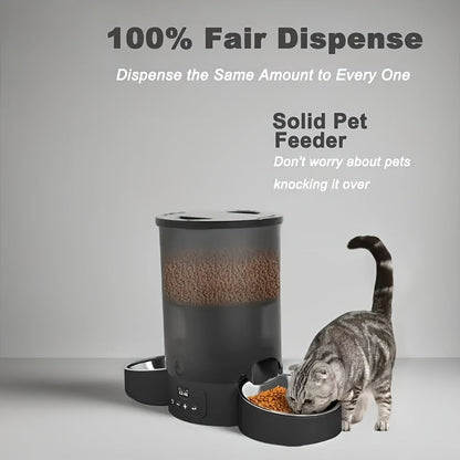 Distributeur automatique de nourriture pour chat 3L à double gamelle – Distributeur de croquettes programmable avec contrôle des portions 3L (102,5 oz) pour chats et chiens, 1 à 6 repas par jour, système anti-bourrage, fonctionne sur piles, noir