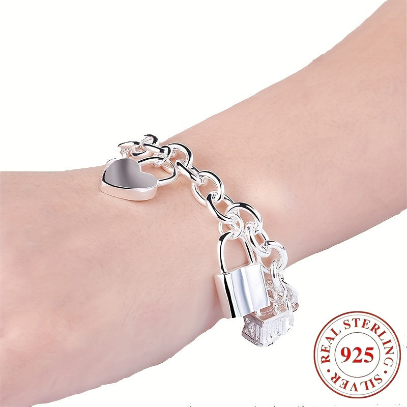 Bracelet avec pendentif en argent sterling 925 style coréen pour femme – Design tendance à maillons, hypoallergénique, 20 cm / 7,87 po, élégant au quotidien et cadeau idéal pour toutes les occasions