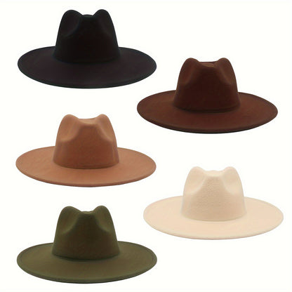 Chapeau de cow-boy à larges bords pour hommes et femmes – Fedora en feutre style western, chapeau style Panama Trilby jazz classique, chapeau de soleil pour festivals en plein air, voyages et tenue décontractée au quotidien