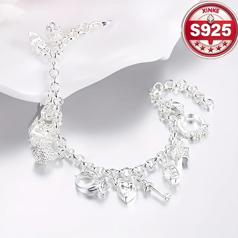Bracelet à breloques pour femme en argent sterling 925 - Bijou de poignet élégant et léger de 2,5 g avec incrustation de zircone cubique vintage, idéal pour le quotidien, les festivals de musique, les anniversaires et les cadeaux de fêtes