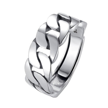 Bague cubaine réglable avec chaîne torsadée en argent 925 pour hommes et femmes – Bague unisexe pour index, bijou de style urbain unique, à superposer et à porter au quotidien