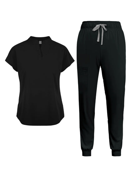 Ensemble de tenue médicale pour femme avec poches - Tunique à manches courtes et pantalon, uniforme médical uni à col officier, tenue de travail toutes saisons pour infirmières et professionnels dentaires S M L XL