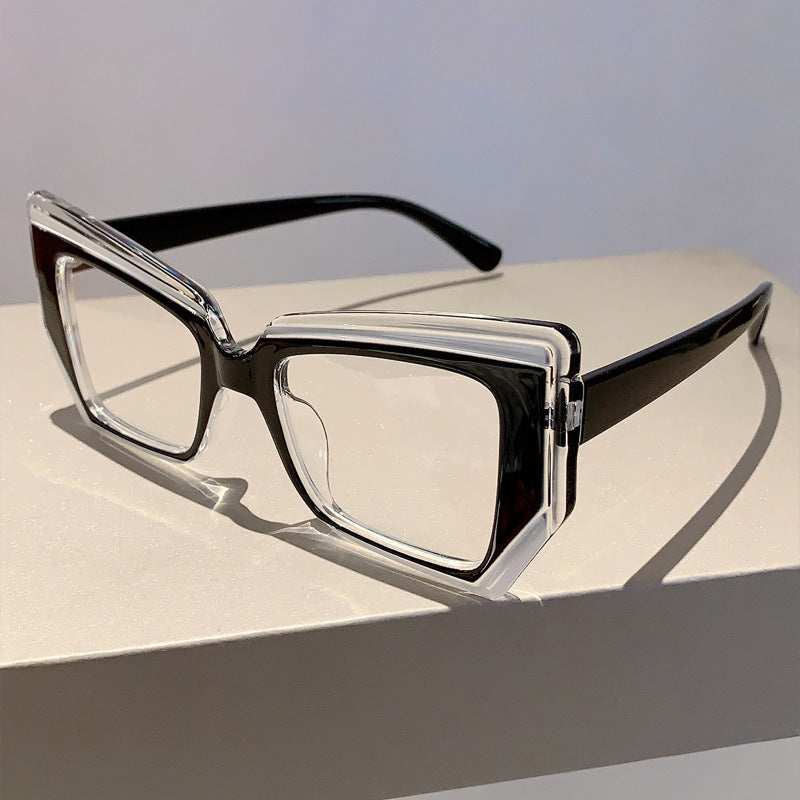 Lunettes d'ordinateur anti-lumière bleue œil de chat pour femmes – Monture color block légère et tendance, verres transparents en polycarbonate, lunettes mode avec étui pour la protection des yeux devant les écrans, cadeau de fête