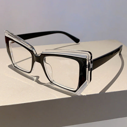 Lunettes d'ordinateur anti-lumière bleue œil de chat pour femmes – Monture color block légère et tendance, verres transparents en polycarbonate, lunettes mode avec étui pour la protection des yeux devant les écrans, cadeau de fête