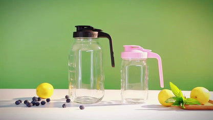 Bocal Mason de 1,9 L (64 oz) avec anse et couvercle – Carafe à boisson en verre borosilicaté de haute qualité sans BPA, étanche, lot de 2/3, pour le sport, l'extérieur, jus, eau, kombucha, cadeau de fête