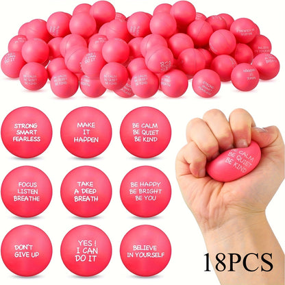 Lot de 18 ou 36 mini balles anti-stress avec citations motivantes de 4 cm, jouets à presser pour récompenses scolaires, cadeaux de fête, Pâques, printemps, rentrée des classes ou cadeaux d'équipe de bureau, rose, rouge, bleu, vert, jaune