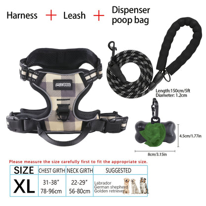 Ensemble harnais et laisse pour chien 4 pièces, gilet réfléchissant en Oxford anti-traction et anti-étranglement avec laisse, distributeur de sacs à déjections et poignée de contrôle facile, pour chiens moyens et grands, dressage et promenade en extérieur
