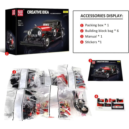 Kit de construction de voiture classique vintage Mould King 10114 MOC – Ensemble de blocs de construction de modèle de 1308 pièces – Cadeau de collection compatible pour adultes et passionnés
