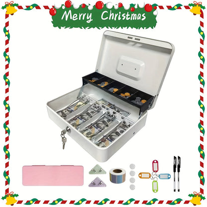 Grande caisse verrouillable avec plateau à monnaie – Coffre de sécurité en métal avec 6 accessoires pour caisse enregistreuse, maison, bureau et entreprise, 6 couleurs, options de verrouillage à clé et à combinaison