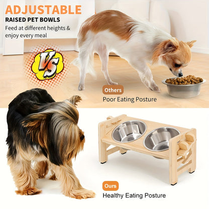 Elevated Dog Bowls Adjustable Raised Stand - Sturdy Pet Feeder with 2 Stainless Steel Dishes for Small Dogs, Puppies & Cats, Modern Height-Adjustable Dog Bowl Stand Promotes Healthy Posture & Digestion