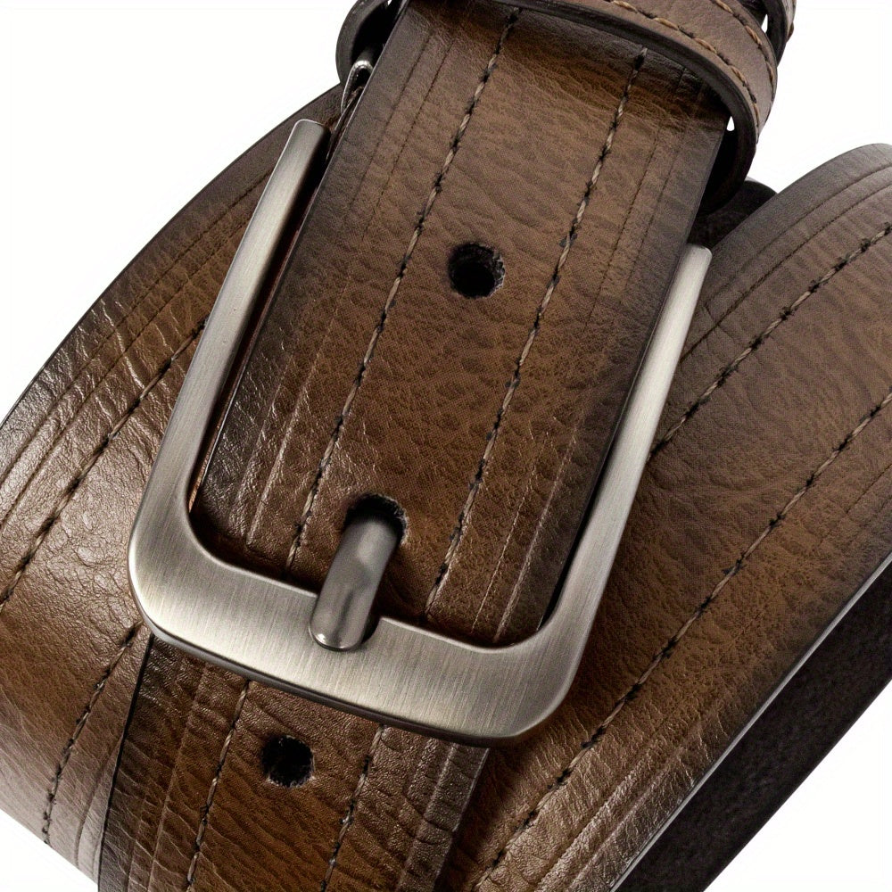 Lot de 2 ceintures pour homme en cuir de vachette véritable avec coffret cadeau – Ceinture classique vintage à boucle ardillon réglable pour jean, tailles 30"-52"