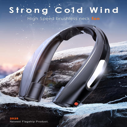 Ventilateur de cou portable mains libres, ventilateur personnel rechargeable par USB 3000 mAh, 6 vitesses réglables, ventilateur de refroidissement sans pales pour la maison, le bureau, le camping en plein air, les voyages – Noir et blanc