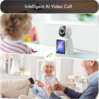 Caméra intérieure WiFi PTZ avec écran intégré de 3 pouces, appel vidéo HD 3MP, audio bidirectionnel, vision nocturne couleur, détection par IA, moniteur pour animaux, bébé et personnes âgées, caméra de sécurité domestique avec contrôle par application