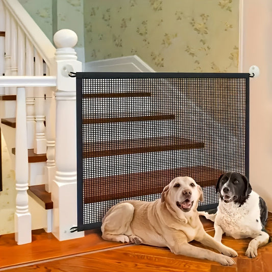Foldable Pet Safety Gate for Dogs & Cats – No Drill Install, Adjustable Height, Mesh Barrier, Portable Lightweight Baby Gate for Stairs Doorways Hallways Indoor Home Use