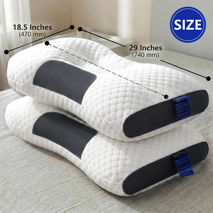 Lot de 2 oreillers cervicaux ergonomiques – Oreiller de soutien cervical en tissu respirant avec taie d'oreiller amovible à fermeture éclair, soulage la pression des épaules et du cou, disponible en 5 couleurs pour la maison et le bureau
