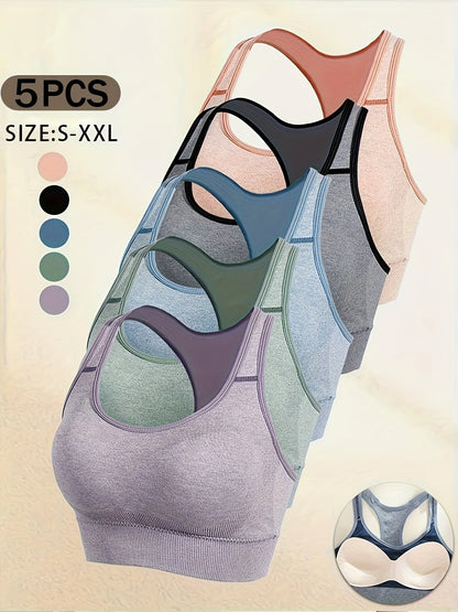 Lot de 5 brassières de sport sans coutures pour femme – Brassière de yoga et de fitness souple sans armatures, tissu extensible opaque, ensemble de brassières confortables pour le sport, le yoga et le quotidien