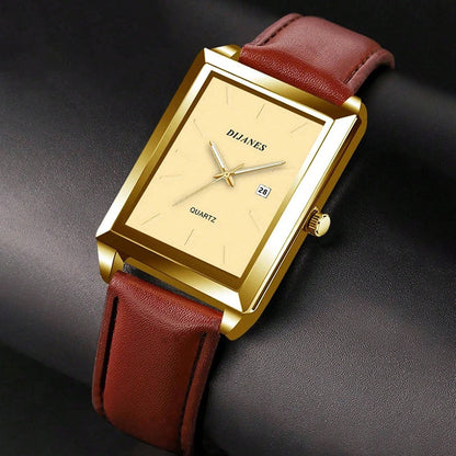 Montre rétro carrée pour homme avec calendrier – Montre-bracelet analogique à quartz au cadran carré vintage, style décontracté chic, doré et noir, cadeau élégant