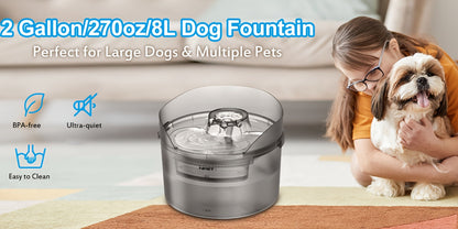 Fontaine à eau pour grands chiens 5L & 8L avec triple système de filtration, abreuvoir automatique pour animaux avec protection anti-éclaboussures et kit de nettoyage pour grands chiens et foyers multi-animaux – Pompe silencieuse, sans pile nécessaire