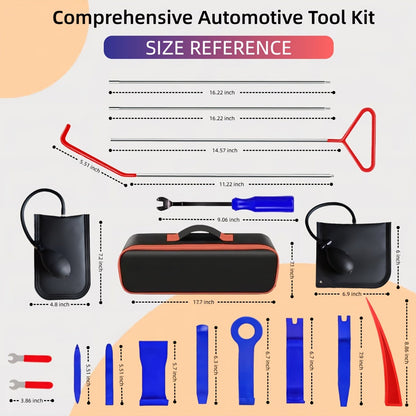 Kit d'outils de déverrouillage de voiture à 26 pièces avec coussin gonflable - Ensemble d'ouverture d'urgence pour portes et fenêtres avec pince à longue portée pour clés enfermées dans le véhicule, outil de dépannage pour voitures, camions et SUV
