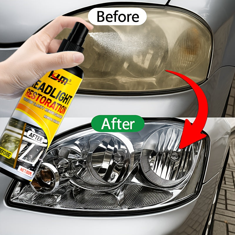 Kit de restauration de phares, spray de réparation avancé - Élimine le jaunissement et l'oxydation, restaure la luminosité, revêtement de protection anti-UV longue durée pour phares de voiture, chiffon applicateur inclus