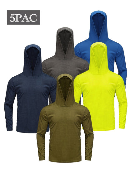 Lot de 5 sweats à capuche à séchage rapide pour homme, coupe-vent et anti-humidité – Haut de sport respirant en tissu effet frais, manches longues pour fitness, sport et randonnée en plein air, S M L XL XXL XXXL