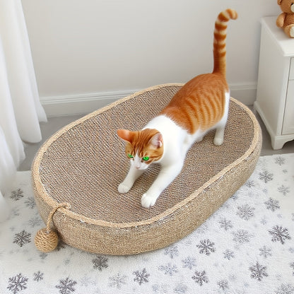 Grand griffoir et lit ovale en sisal pour chat – Tapis à gratter durable de 60 cm avec balle en sisal, aucun assemblage requis, griffoir toutes saisons pour que les chats d'intérieur puissent jouer, dormir et se reposer