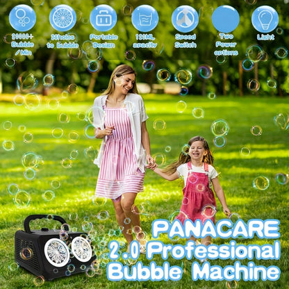 Machine à bulles automatique pour enfants et tout-petits – Souffleuse à bulles électrique avec 2 ventilateurs, plus de 20 000 bulles par minute, fonctionne sur piles, solution à bulles incluse, jouet à bulles d'extérieur pour fêtes et anniversaires